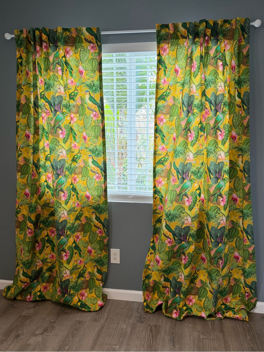 Spoonflower tropical bird curtains vibrant fun 2X panels 50”x97”